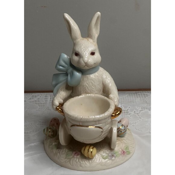 Two 2004 Lenox Fine Ivory Easter Bunny Egg Cup Basket Spring Tulips - Picture 7 of 14
